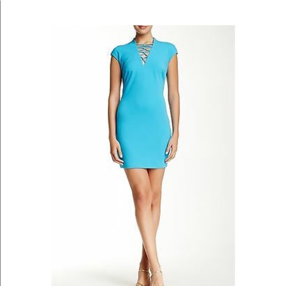 Alexia Admore Blue Lace Up Cap Sleeve Mini Dress M - Picture 2 of 12
